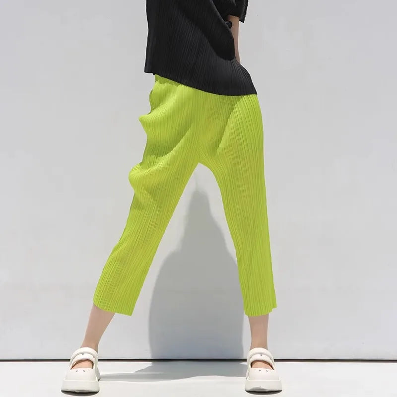 Miyake Pleated Basics Ankle-Length Pencil Pants Women Causal Sports Pants 2025 New Style