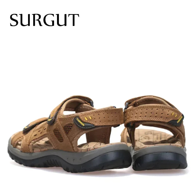 SURGUT Hot Sale New Fashion Summer Leisure Beach Men Shoes High Quality Leather Sandals the Big Yards Men's Sandals Size 38-48