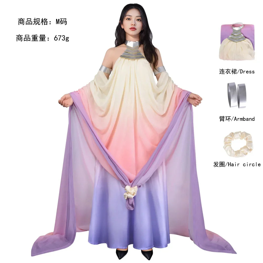 Padme Cosplay Dress Costume Polyester Long Backless Skirt for Women