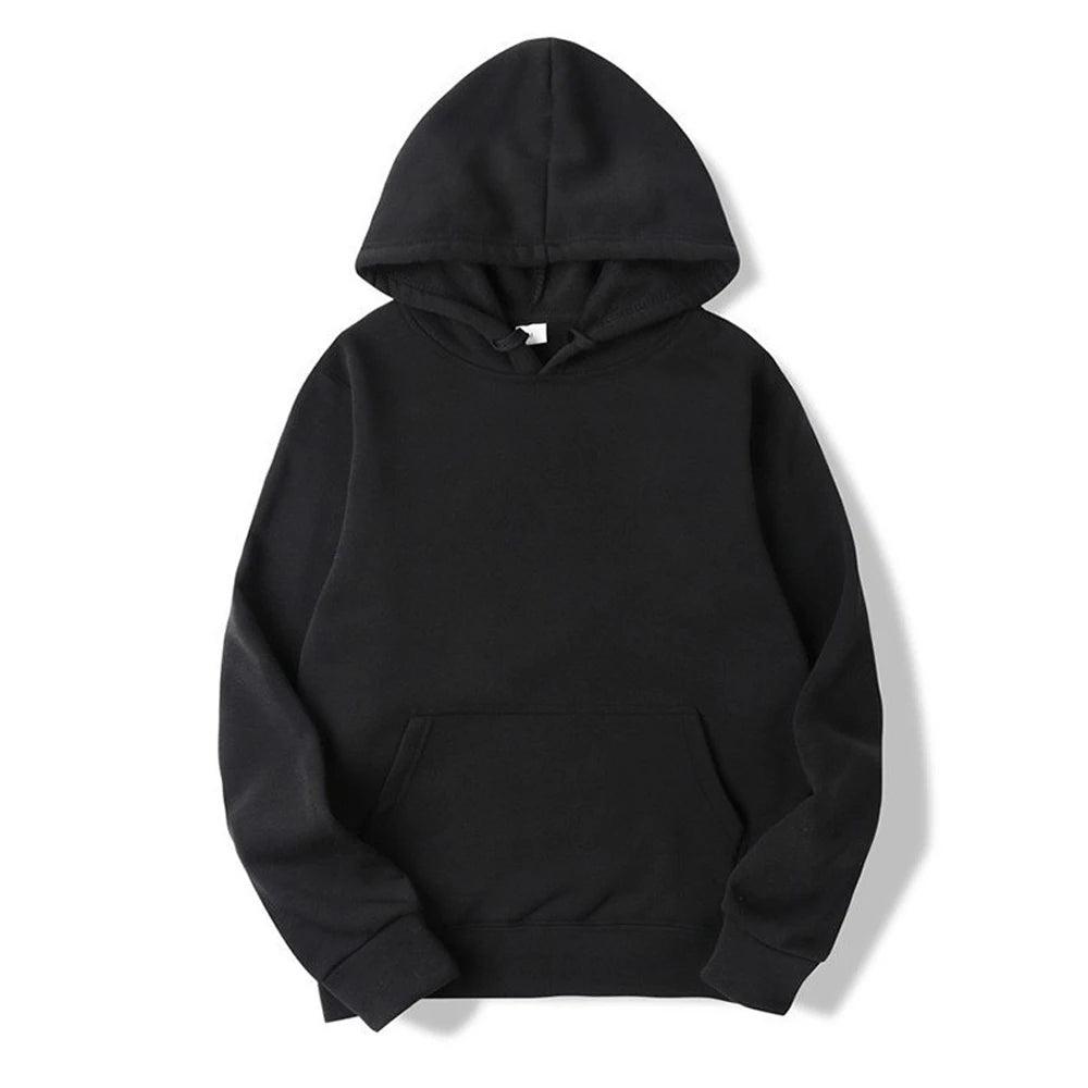 Herr- och damtröjor med huva, pullover för vår och höst, vardaglig huvtröja, enfärgade hoodies, oversize svart tröja för herrar