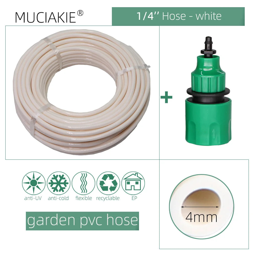 Manguera de agua para jardín de 10/20/25/40 metros, 4/7 mm, con conector rápido, tubo de riego por microgoteo y nebulización, manguera de PVC de 1/4'', nueva.