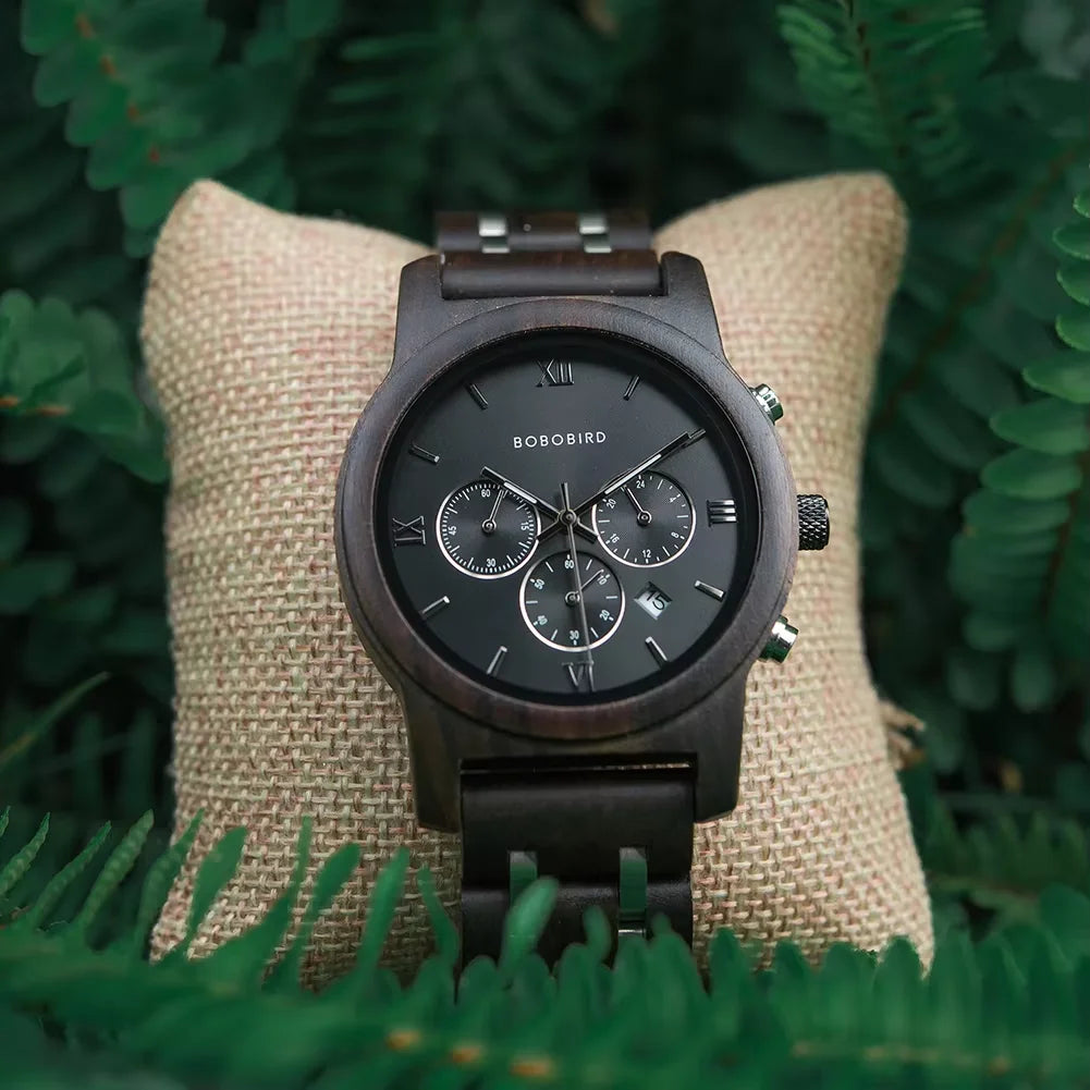 Chronograph Wristwatch BOBO BIRD Male Quartz Wooden Timepiece Auto Date Stopwatch Multifunctional Relogio Masculino Customized