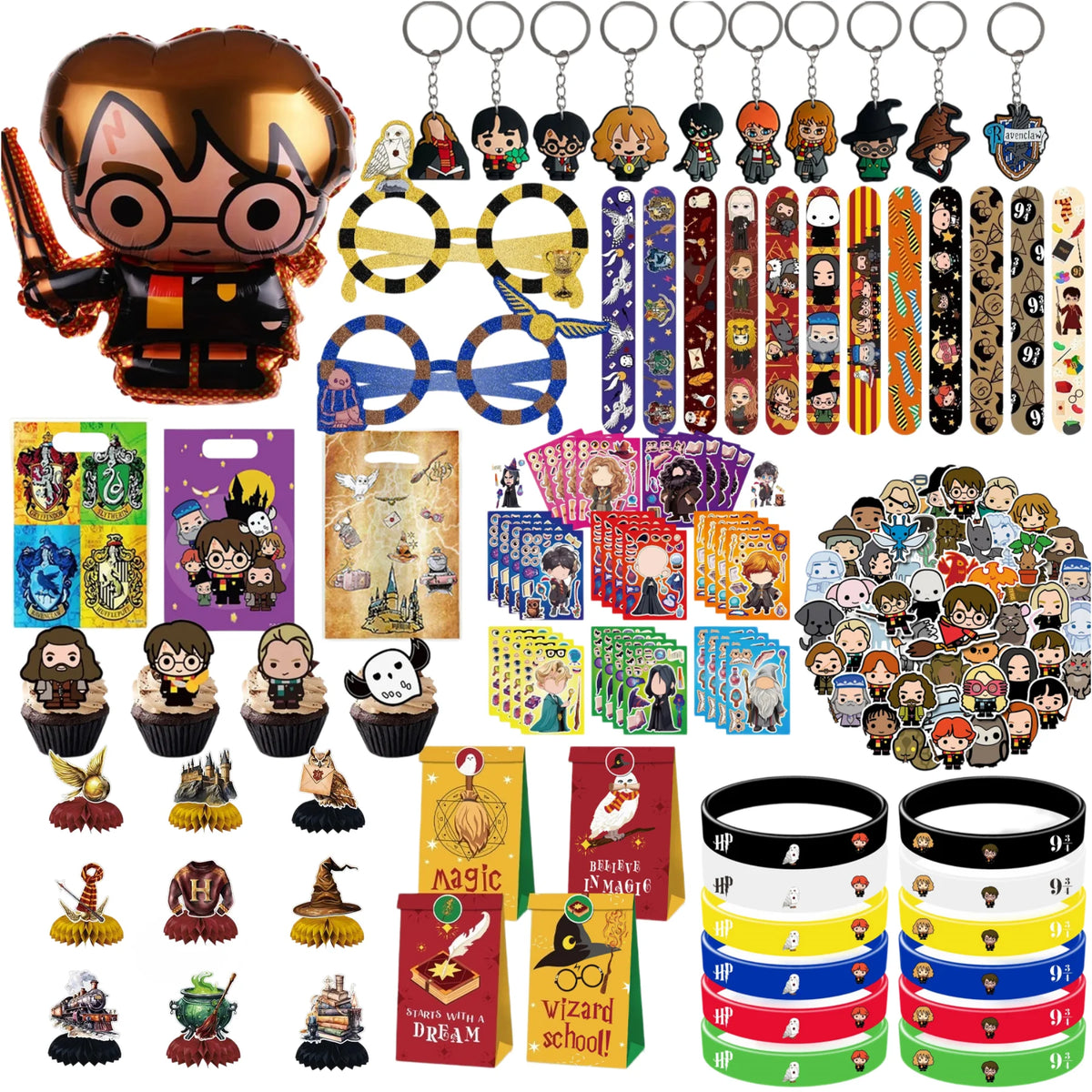 Cartoon Magicss Kids Birthday Party Decoration Academy Set Face Stickers Gift Bags Slap Bracelets & Themed Party Gifts Supplies