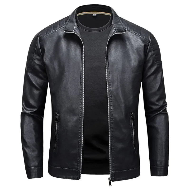 Chaqueta de cuero con cuello mao