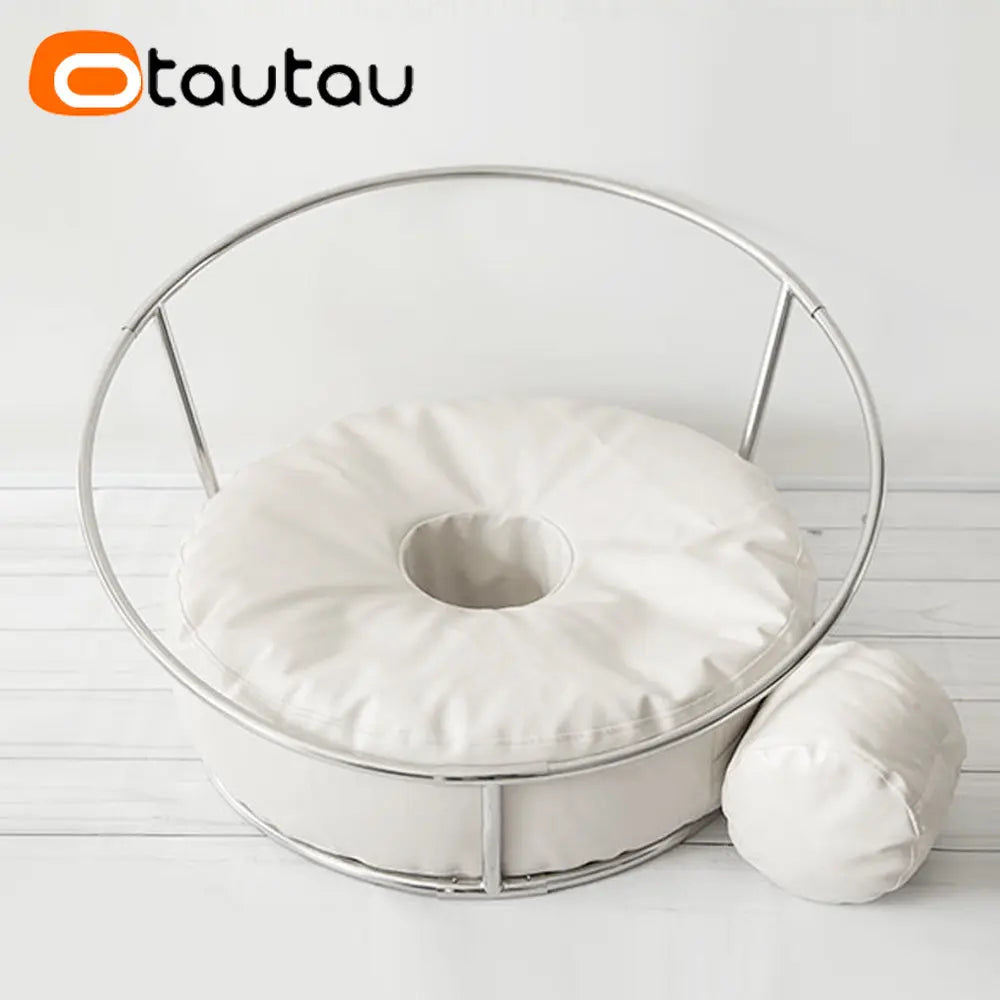 OTAUTAU Soft Faux Leather Round Bean Bag Pouf Cover Newborn Photography Accessories Props Ottoman Portable Rack Chair DD018