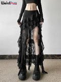 Weird Puss Women's Asymmetrical Tassel Skirt with Ruffles