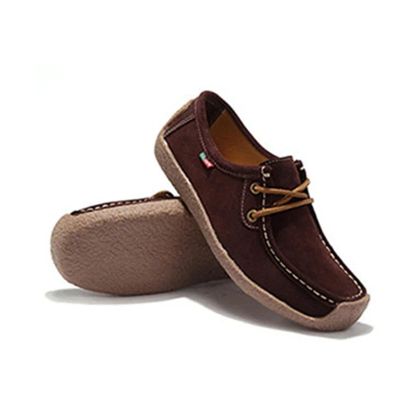 BEYARNE Brand Women Genuine Leather Flat Shoes Lace Up Sneakers Autumn Oxford Shoes Female Loafers Casual Suede Flats Stitching