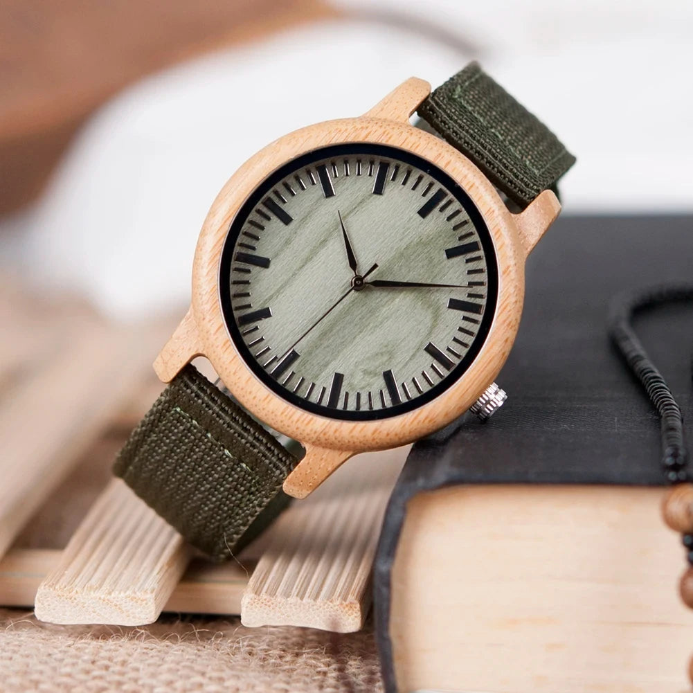 BOBO BIRD Bamboo Wood Quartz Couple Watches with Leather Bands