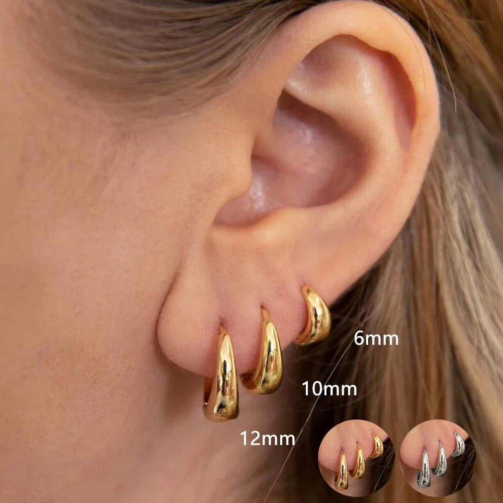 Pendientes de aro tipo huggie redondos minimalistas de acero inoxidable para mujer