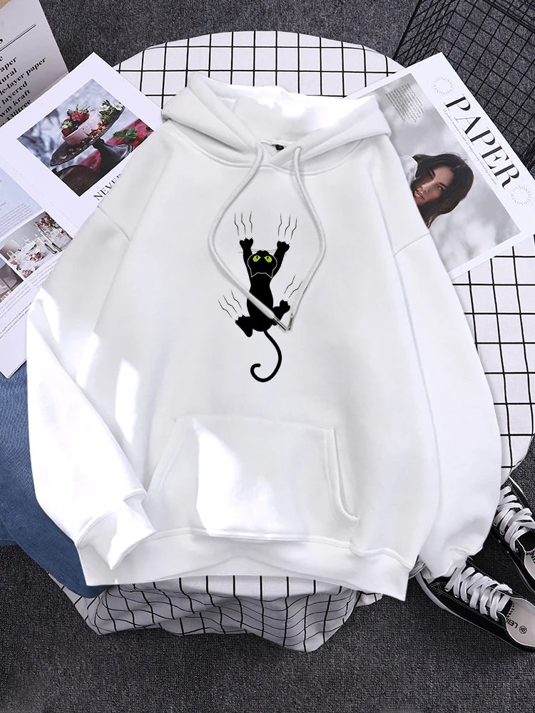 Hoody Funy Black Cats Cartoon Hoodies Female Fashion Korean Women'S Winter Clothing Oversized Fleece Women Sweatshirts With Hood