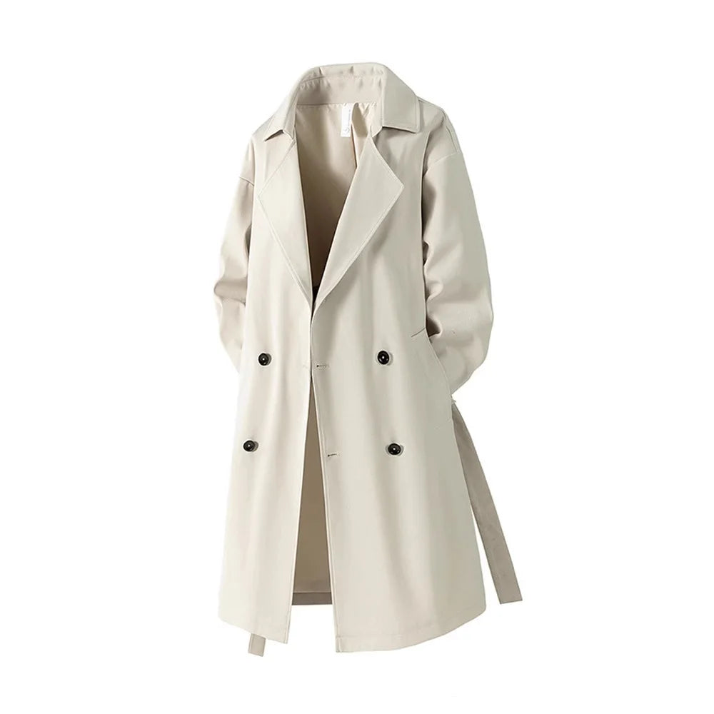 Gabardina larga de hombre estilo vintage americano para otoño 2025, abrigo impermeable tipo trench por debajo de la rodilla, estilo urbano casual retro