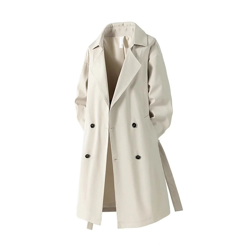 2025 höst lång kappa för män amerikansk streetwear vintage trenchcoat över knät avslappnad retro vattentät vindjacka