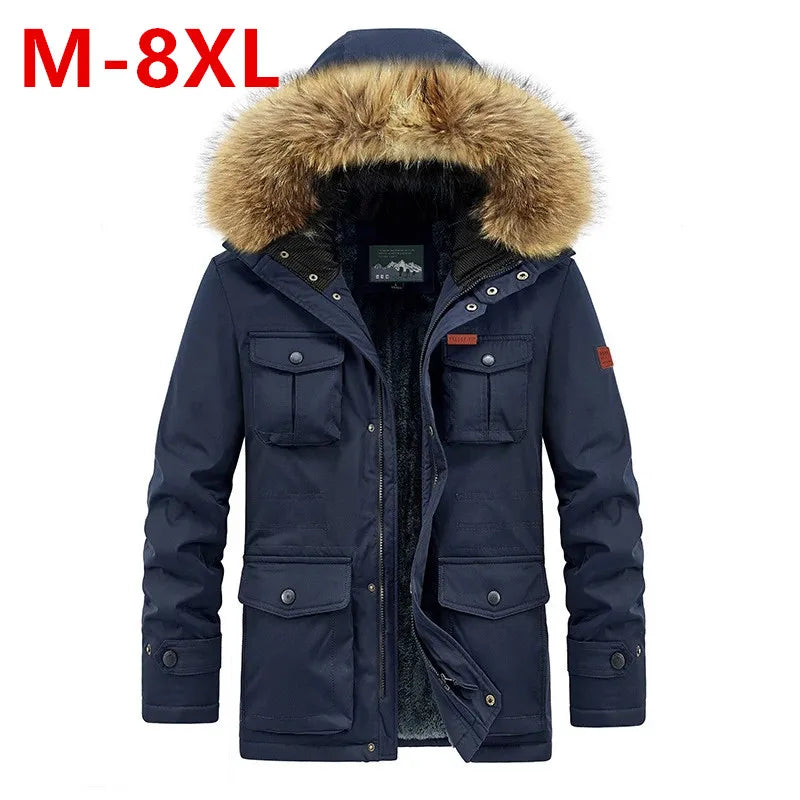 Parka de moda para hombre, talla grande 8XL, con capucha, gruesa, abrigada, resistente al viento, chaqueta de invierno para hombre