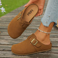 Women's Fabric Round Toe Flat Mules with Buckle Strap