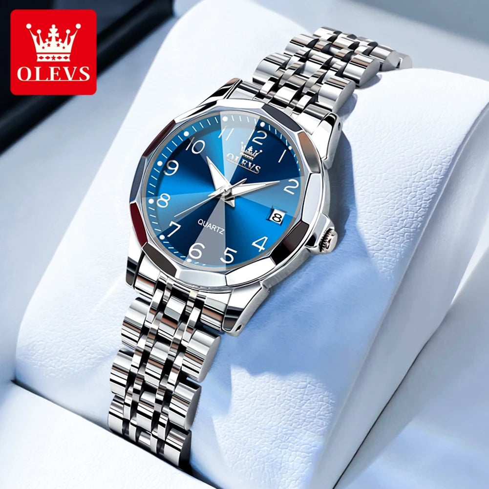 OLEVS 9970 Luxury Quartz Watch Classic Rhombus Mirror Waterproof Digital Dial Men's Watch Women's Watch Date Week Couple Watch