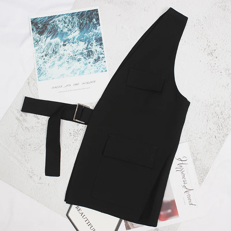 [EAM] Cinturón largo irregular con bolsillo negro, ajustable, personalidad, para mujer, nueva moda, tendencia, combina con todo, primavera, otoño 2026 1DF2075