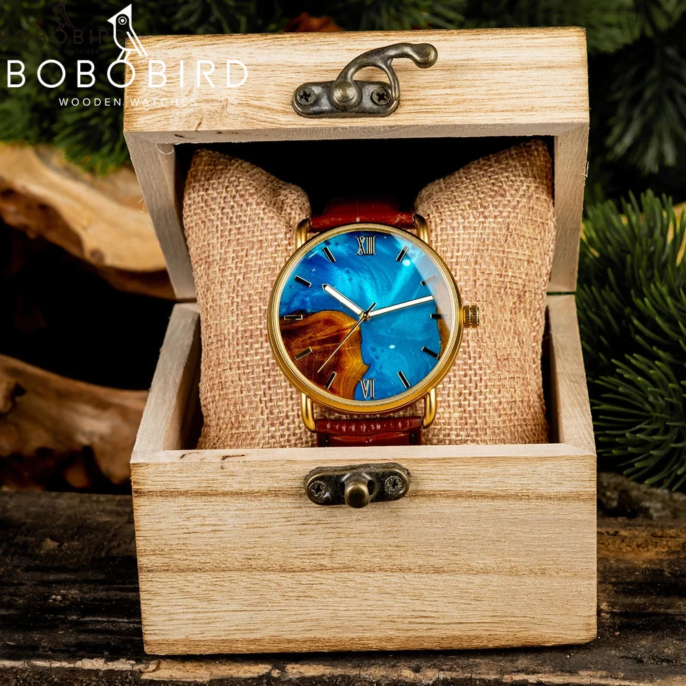 Customize Man Watch Dropshipping Resin Quartz Men's Watches BOBO BIRD Wood Wristwatch Male Timepiece Clock Blue Wrist Man Watch