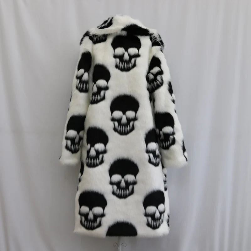 Abrigo largo de piel sintética de visón con cuello de traje para hombre, gabardina con botones, tendencia de personalidad europea y americana con calavera
