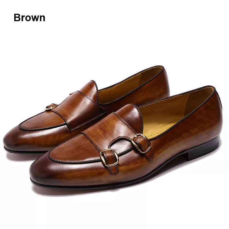 Mocasines de piel auténtica para hombre FELIX CHU, zapatos de vestir casuales hechos a mano con hebilla de monje para bodas, fiestas, verano y otoño