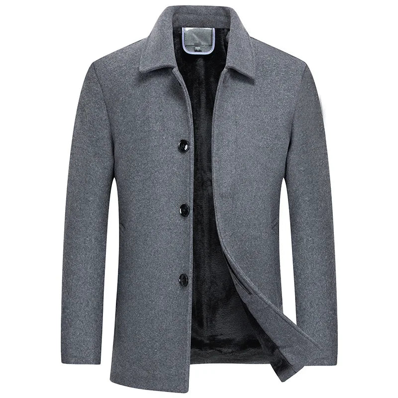 Chaqueta de corte ajustado para hombre en mezcla de lana y algodón con forro polar para otoño e invierno