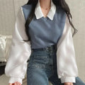 Korean Shirt Y2k Tops False Two-Piece Polo Collar Women's Blouse Spring Casual Streetwear Loose Female Pullovers Elegant Blouses