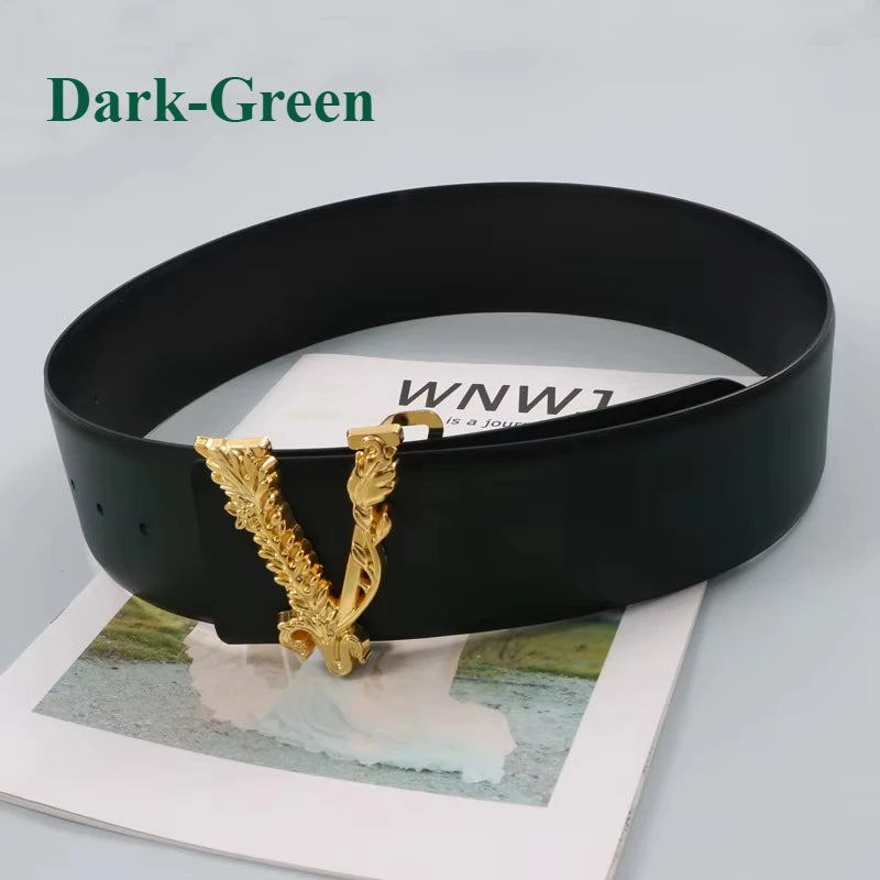 Width 6.5CM Waist Belt Women Metallic Gold Large V-Shaped Cowhide Decoration Versatile Fashion Commuter Dress Jacket Jeans Belt