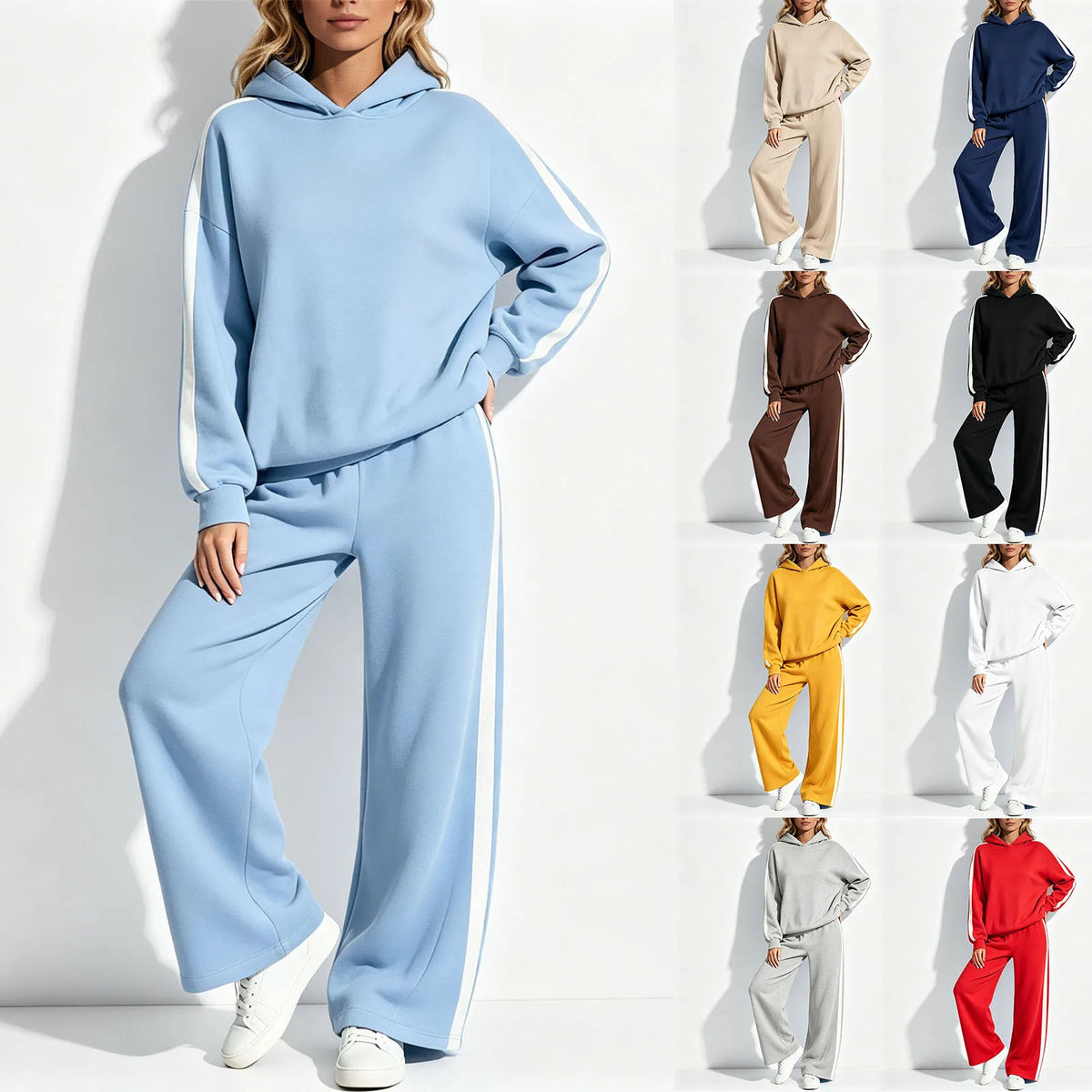 Women's 2-Piece Polyester Velvet Tracksuit with Hoodie and Jogger Pants
