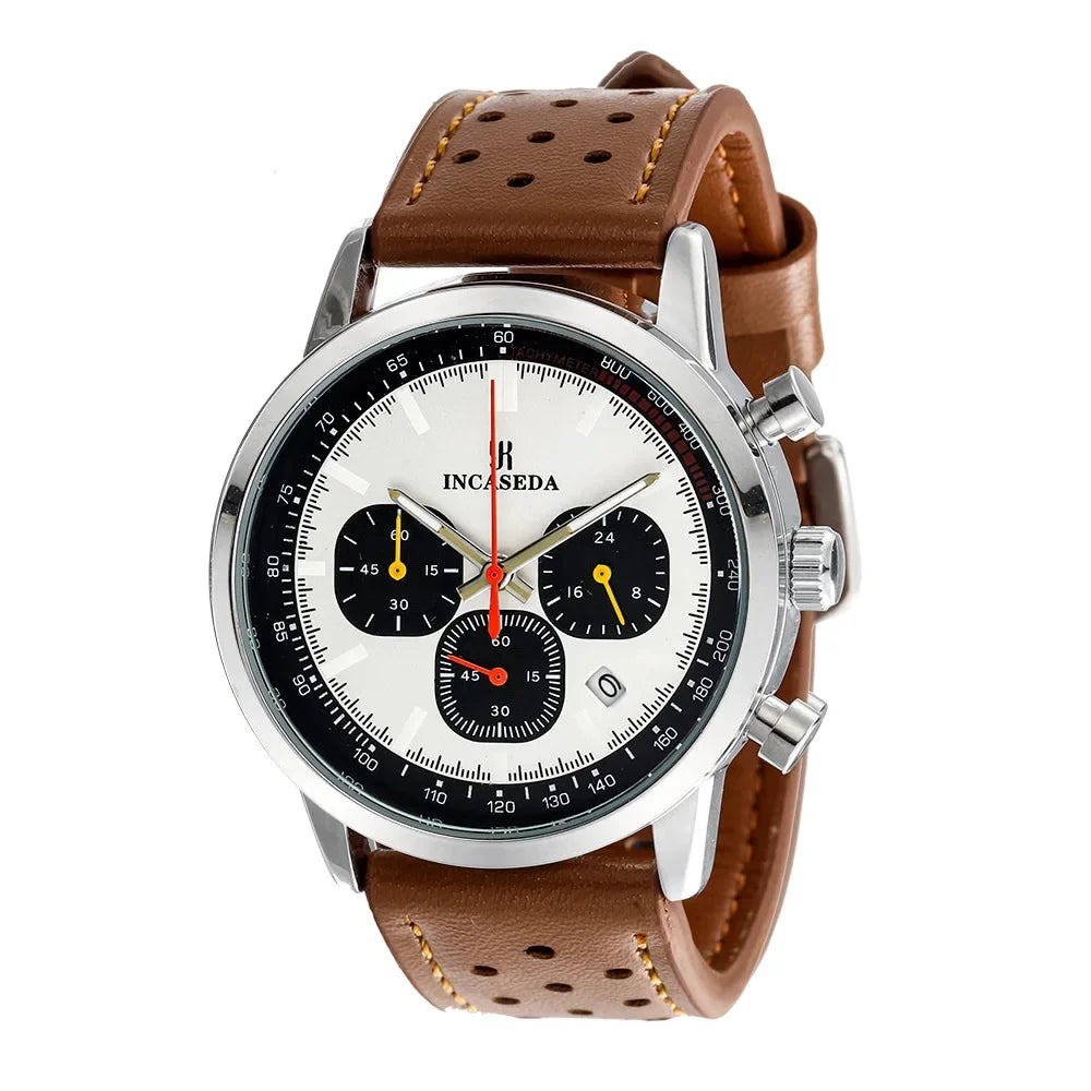 Reloj de cuarzo multifuncional luminoso, deportivo, impermeable y con cronógrafo, de cuero
