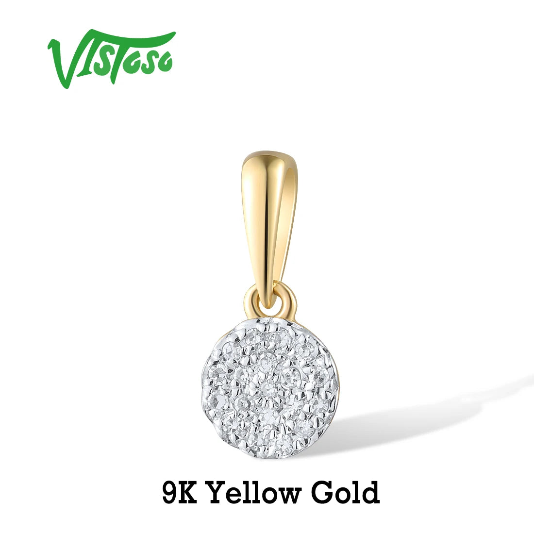 VISTOSO Guldhänge för kvinnor Äkta 14K & 9K Gult guld Litet runt cirkelhänge med gnistrande diamant Halsbandshänge Fina smycken