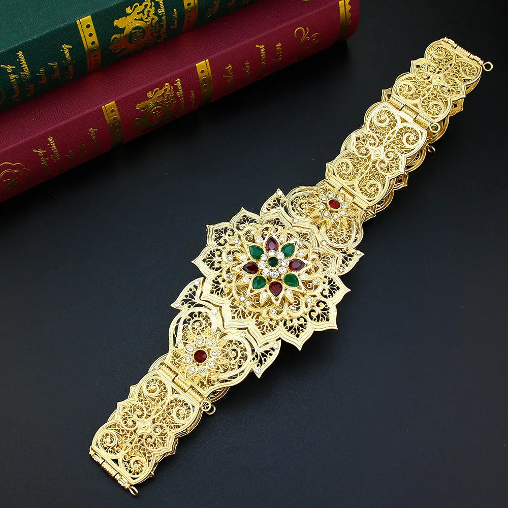 Cinturón de caftán marroquí color oro de Sunspicems para mujer, cadena de cintura para vestido, joyería de boda para novia árabe, fajín para túnica, cadena corporal