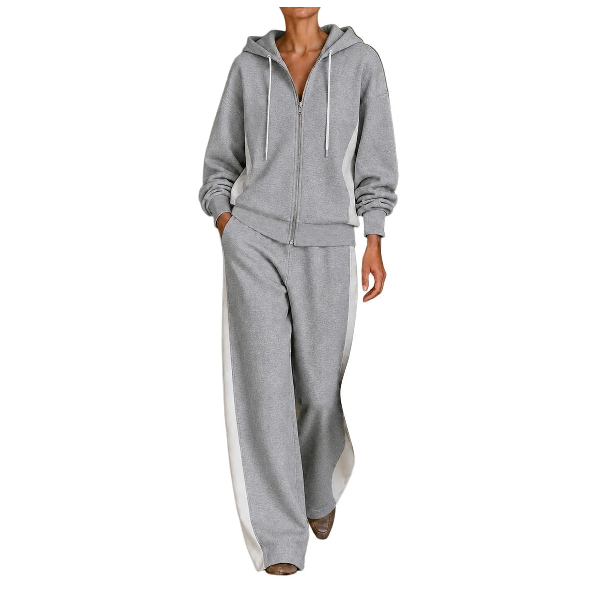 Conjunto deportivo de 2 piezas para mujer en poliéster con sudadera con cremallera y pantalones holgados