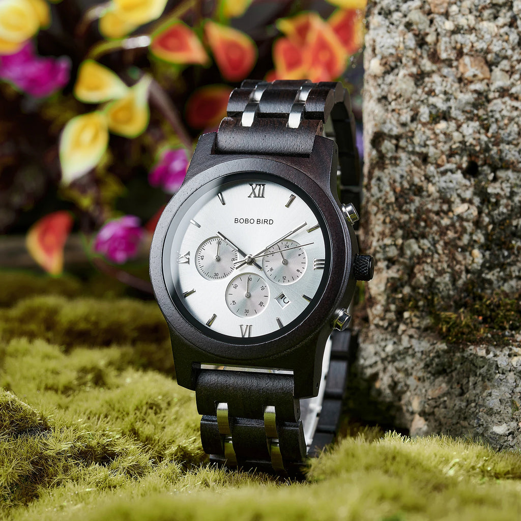 BOBO BIRD Luxury Watch Men Metal Wooden Chronograph Man's Quartz Wristwatch Male Auto Date Clock Armbanduhr Custom Logo