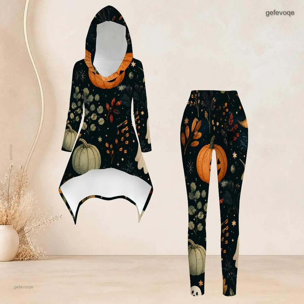 Fashion Women Casual 2 Piece Set Hooded Long Sleeve Hi Lo Asymmetrical Tunic Top Matching High Waist Slim Leggings T Daily Suit