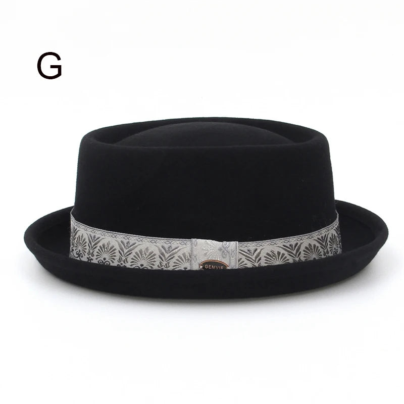 GEMVIE Classic 100% Wool Soft Felt Pork Pie Hat Fedora for Men Women Autumn Winter Wool Hat Curved Brim Men Dress Hats