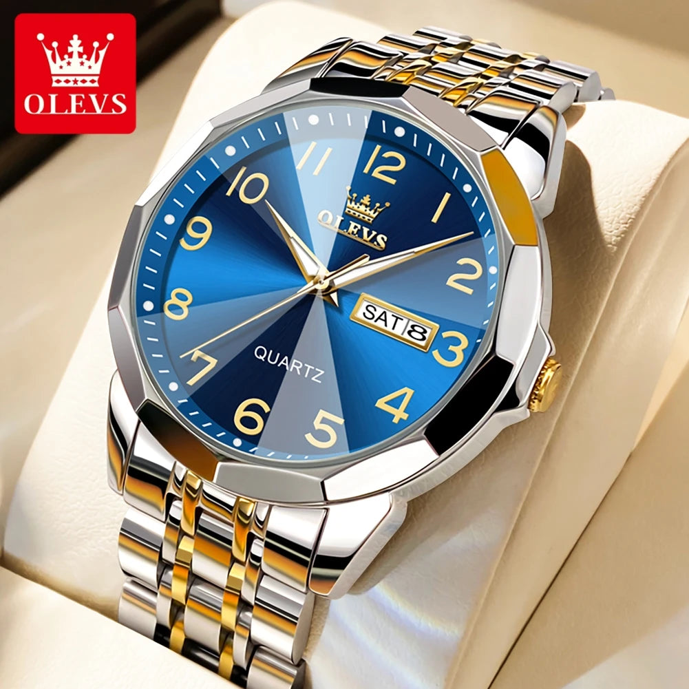 OLEVS 9970 Luxury Quartz Watch Classic Rhombus Mirror Waterproof Digital Dial Men's Watch Women's Watch Date Week Couple Watch