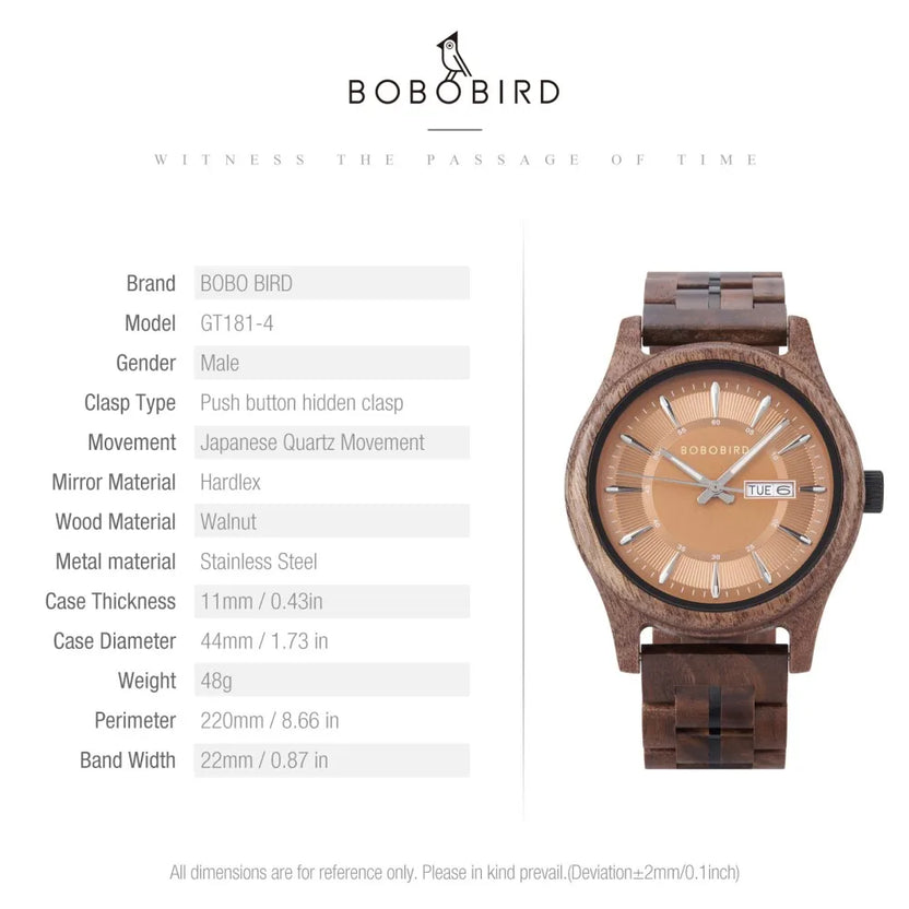 Męski zegarek kwarcowy BOBO BIRD z drewna orzechowego, sportowy chronograf, personalizowane LOGO, dropshipping
