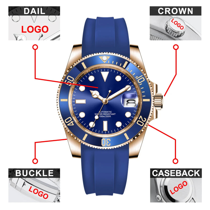Zegarek męski Corgeut 40mm, dwukolorowy, złoty, mechaniczny z automatycznym naciągiem, mechanizm NH35, wodoszczelność 100M, szkło szafirowe - Reloj