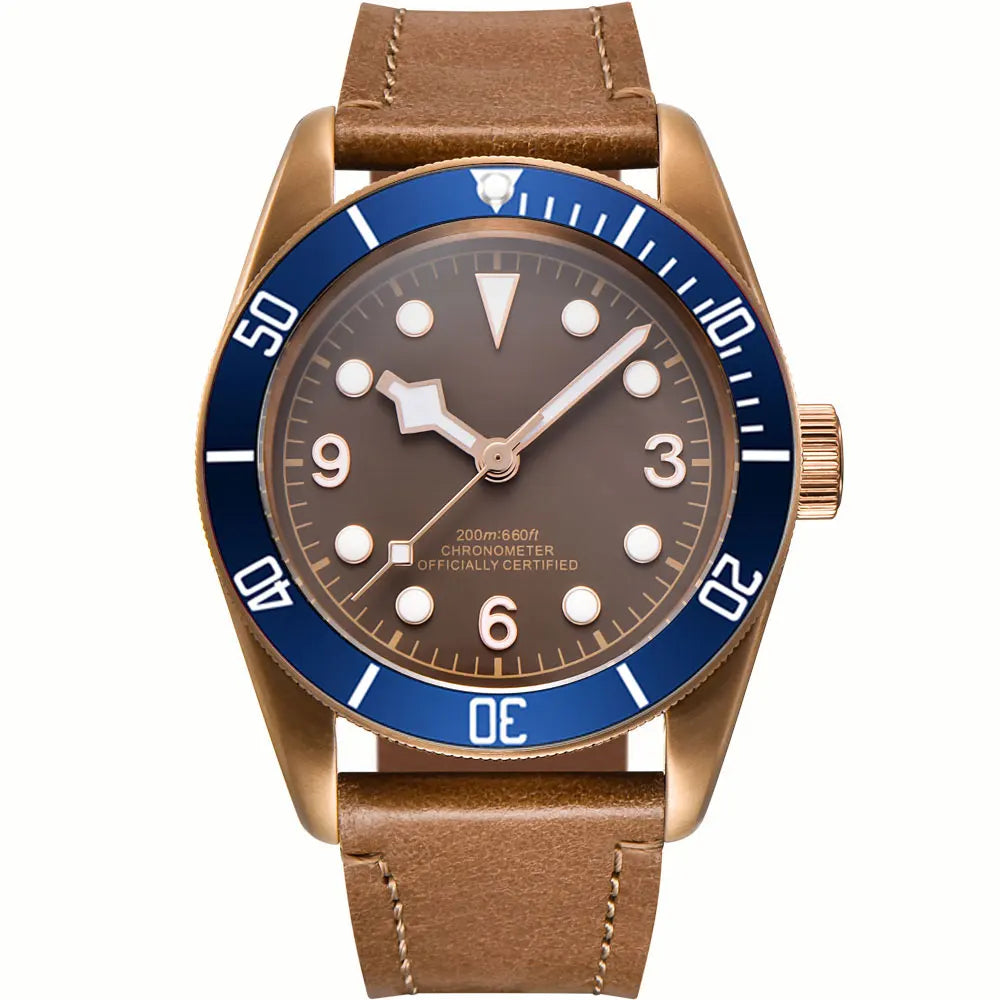 Custom Logo NH35A Miyota Sport 20ATM Watch PVD Coffee Bronze Case Sapphire Glass Luminous Deployant Clasp Deepwaterproof