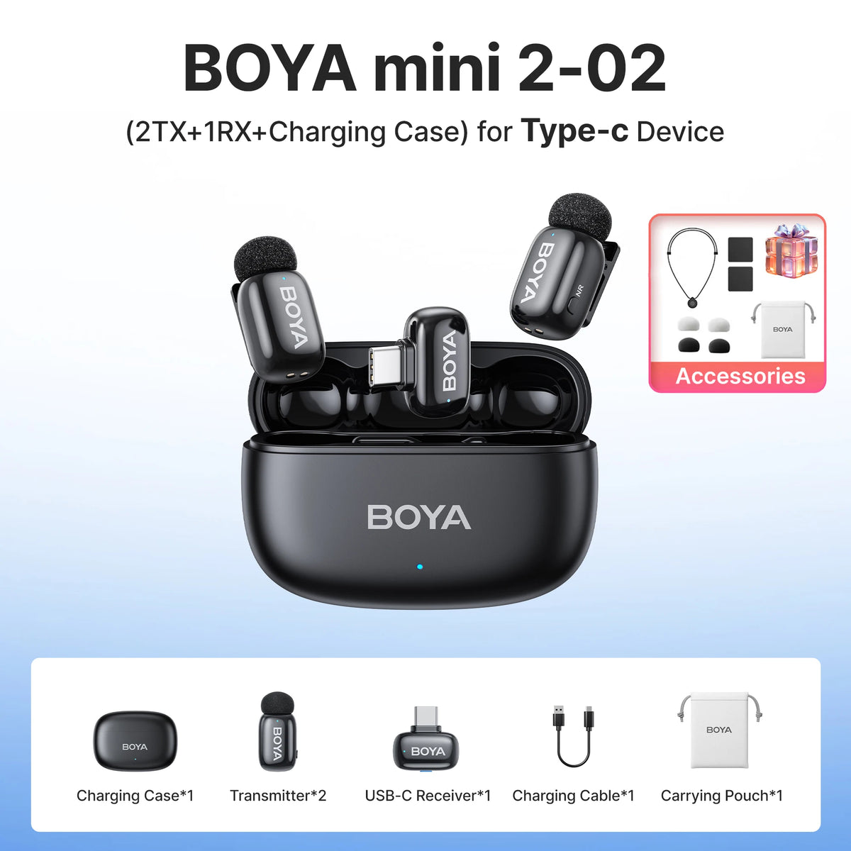 Micrófono de solapa inalámbrico BOYA Mini 2 con reducción de ruido por IA