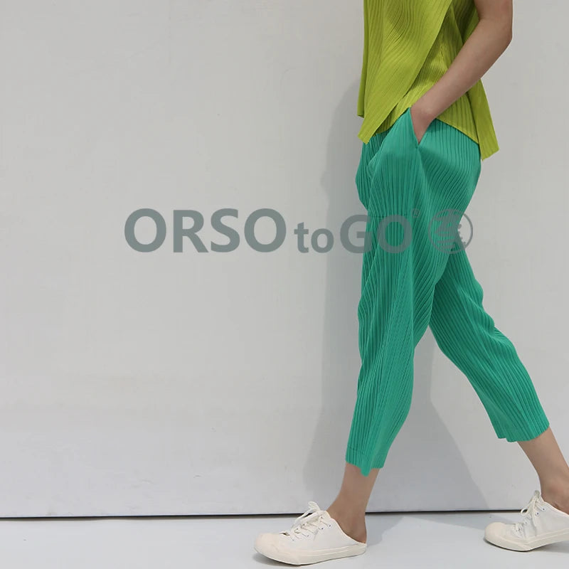 Miyake Pleated Basics Ankle-Length Pencil Pants Women Causal Sports Pants 2025 New Style