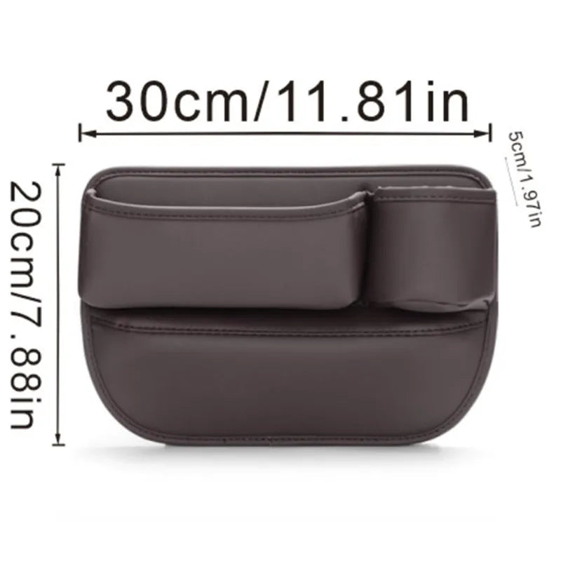 Leather Car Seat Gap Organizer with Cup Holder and Storage Pocket