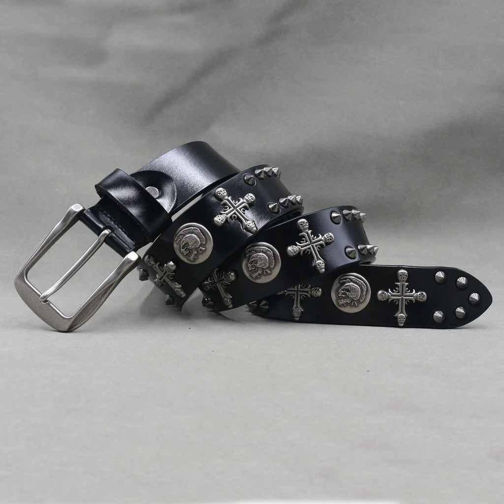 NEW Genuine Leather Heavy Metal Rivet Punk Belts for Men Rock Stud Cowboy Belt Men Ceinture Homme Waist Belt Cinturon Mujer