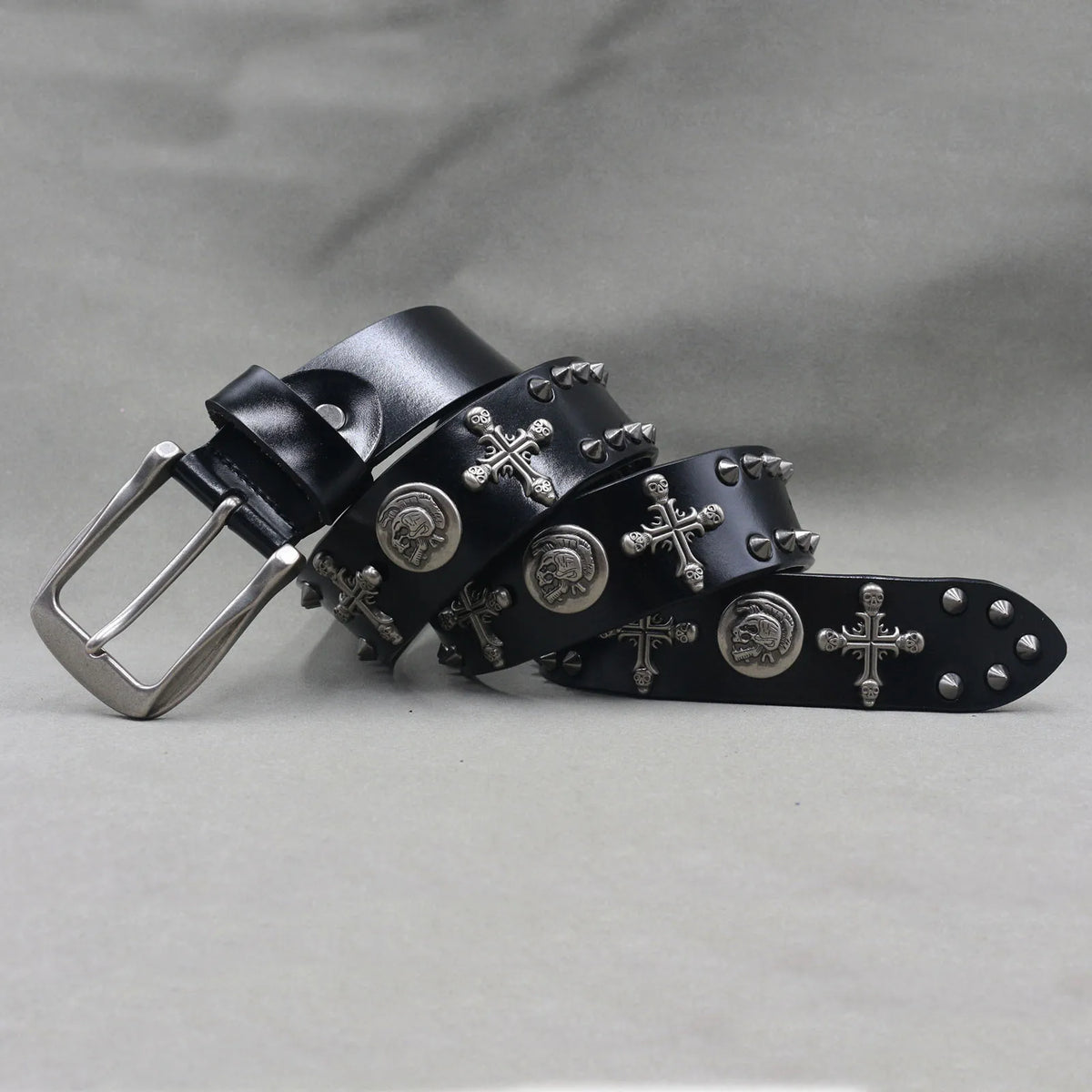NUEVO Cinturón de cuero auténtico con remaches de metal pesado estilo punk para hombre, cinturón de vaquero con tachuelas, cinturón de cintura para hombre, cinturón para mujer