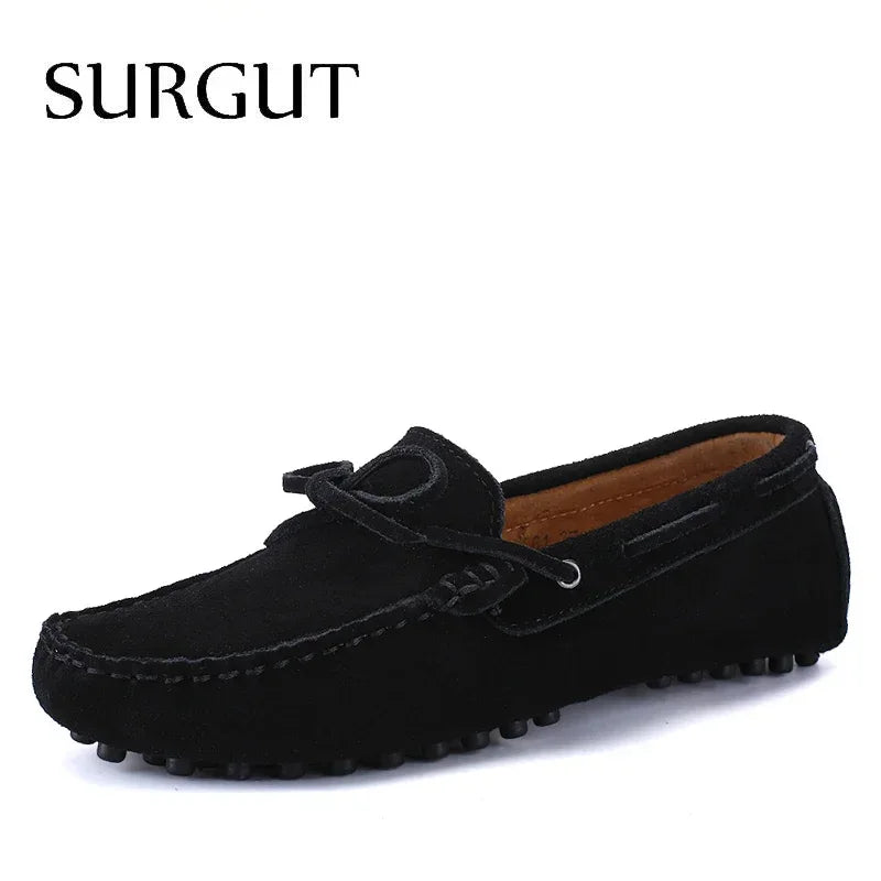 SURGUT Brand New Fashion Summer Spring Men Driving Shoes Loafers Real Leather Boat Shoes Breathable Male Casual Flats Loafers