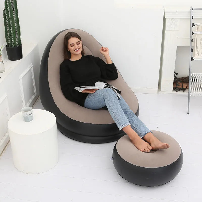 Neues aufblasbares Plüschsofa für Faule, faltbares Fußsofa, bequemer Outdoor-Liegestuhl mit Fußhocker, angesagt