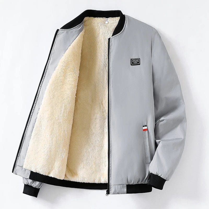 Chaqueta cortavientos para hombre con cuello tipo béisbol, cierre de cremallera y manga larga, estilo casual y moderno de ajuste regular para otoño e invierno