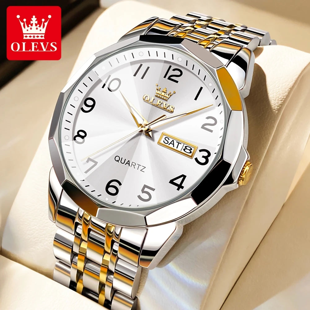 OLEVS 9970 Luxury Quartz Watch Classic Rhombus Mirror Waterproof Digital Dial Men's Watch Women's Watch Date Week Couple Watch