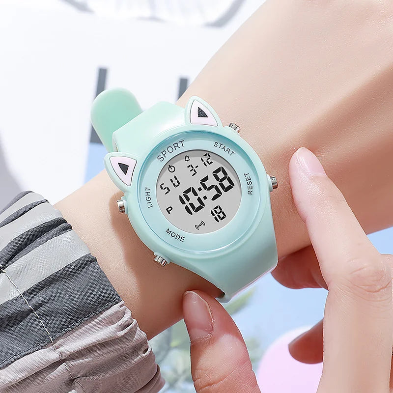 NUEVO Reloj deportivo 3D con orejas de gato para niños, relojes electrónicos para niñas y niños, reloj de pulsera digital LED luminoso e impermeable para estudiantes, regalos