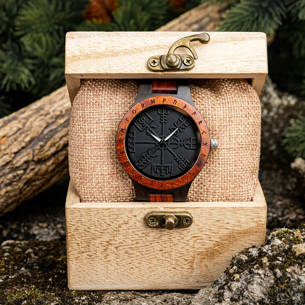 BOBO BIRD Watches for Man Viking Odin Rune Men Quartz Wristwatches Cultural Totem Dail With Wooden Strap Reloj De Hombre