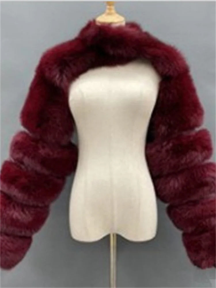 Winter Warm Clothes 2022 Pink Black Faux Fur Coats Women Long Sleeve Crop Top Gray White Faux Fur Jackets for Women Wholesale
